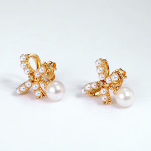 Pearl bow knot earrings bridesmaids gifts Studs